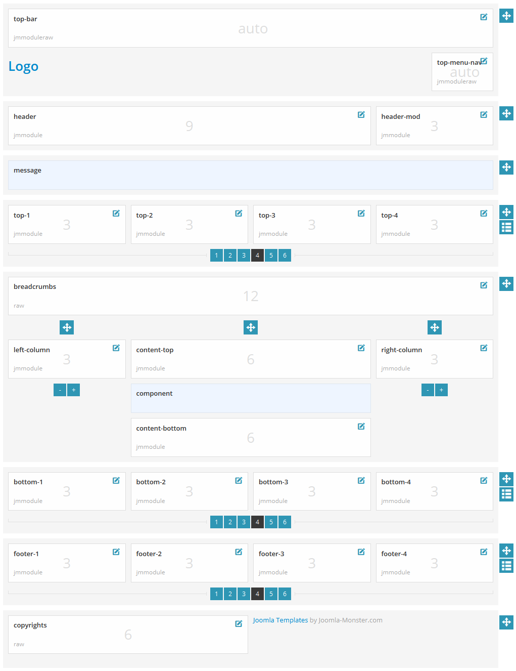 Module positions for normal and large screen